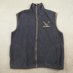 Vintage Polar Graphics Vest Mens Large Blue Fleece Alaska Full Zip Made USA